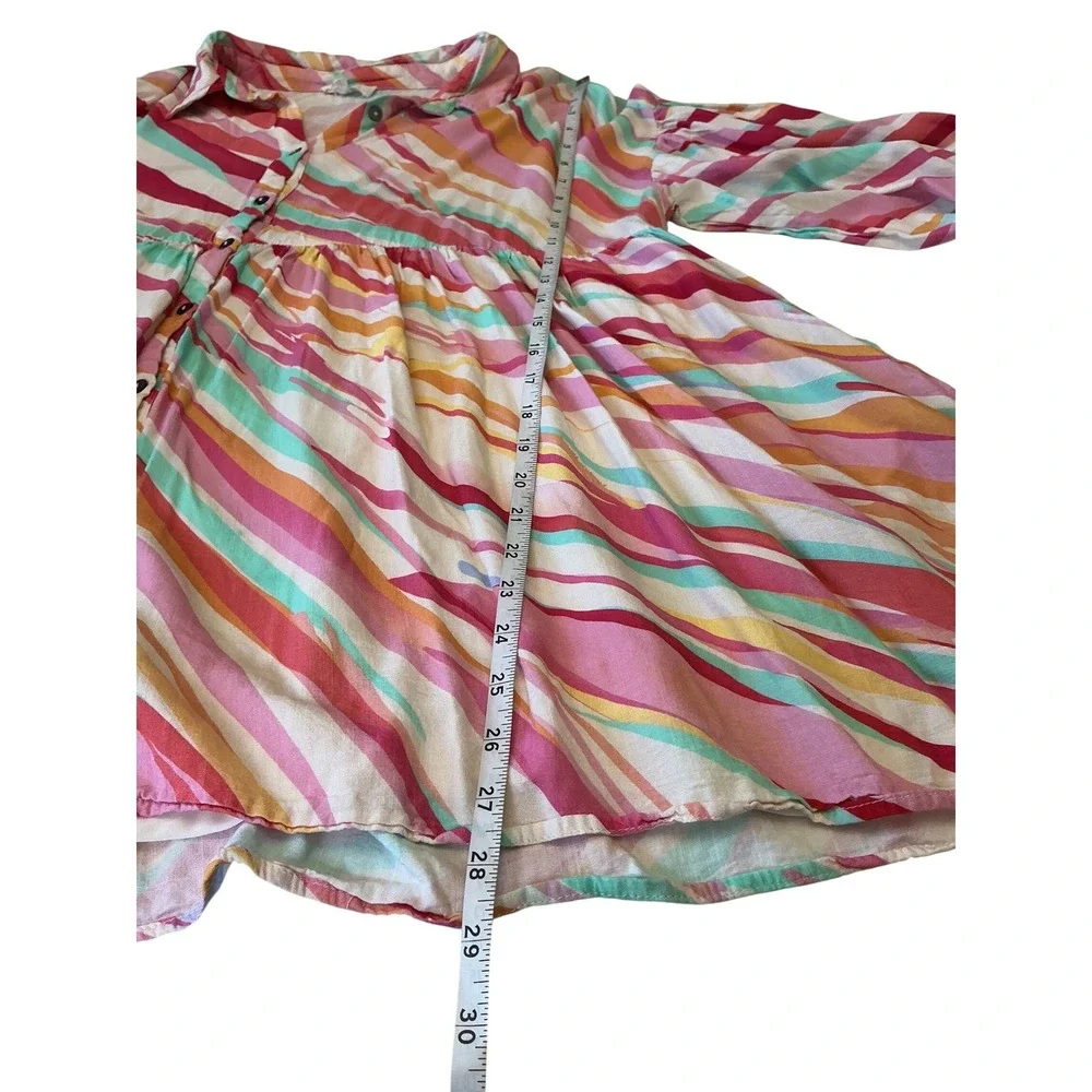 Entro Womens Large Abstract Stripe Babydoll Mini Dress Button Front Tunic D22584